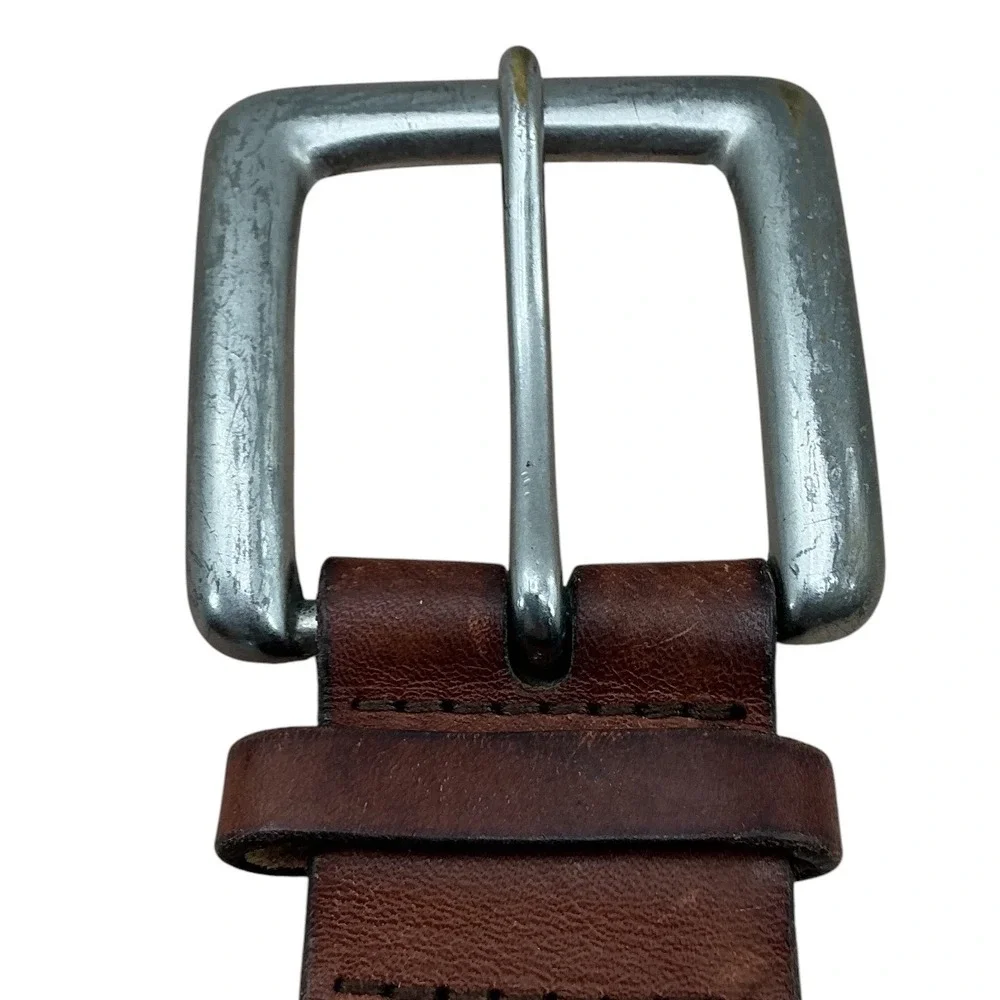 Old Navy Mens Brown Genuine Italian Leather Belt Solid Brass Buckle USA‎ Made M